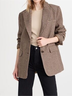 Talbots Vintage Academia Brown Houndstooth Plaid 90’s Blazer Size 10